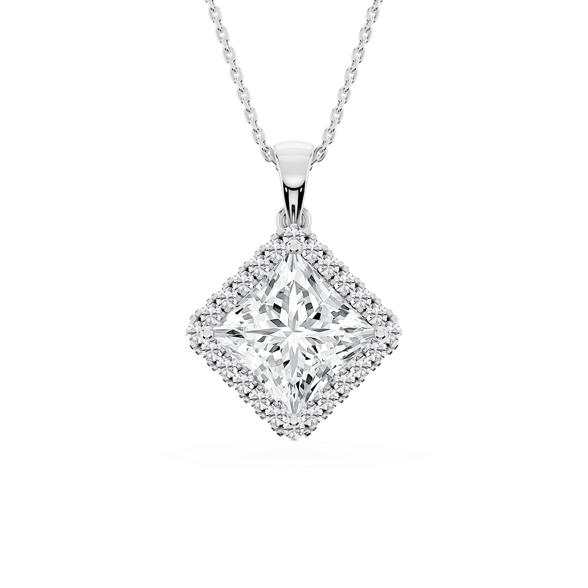 Princess Lab Grown Diamond Halo Single Bail Pendant - 16 to 18 inches