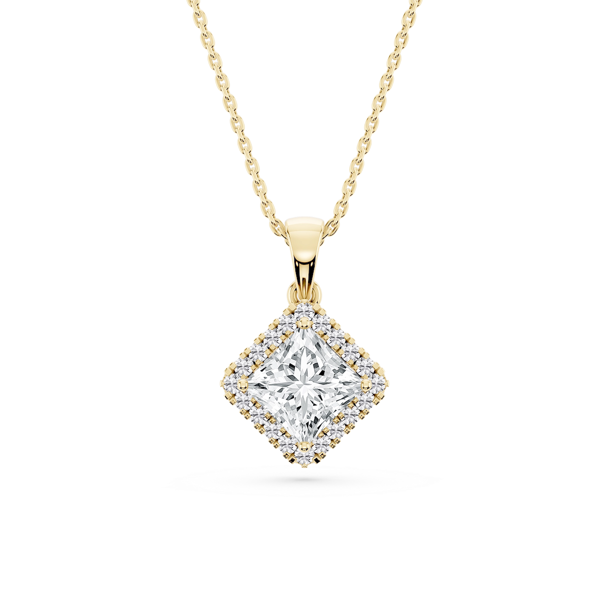Princess Lab Grown Diamond Halo Single Bail Pendant - 16 to 18 inches