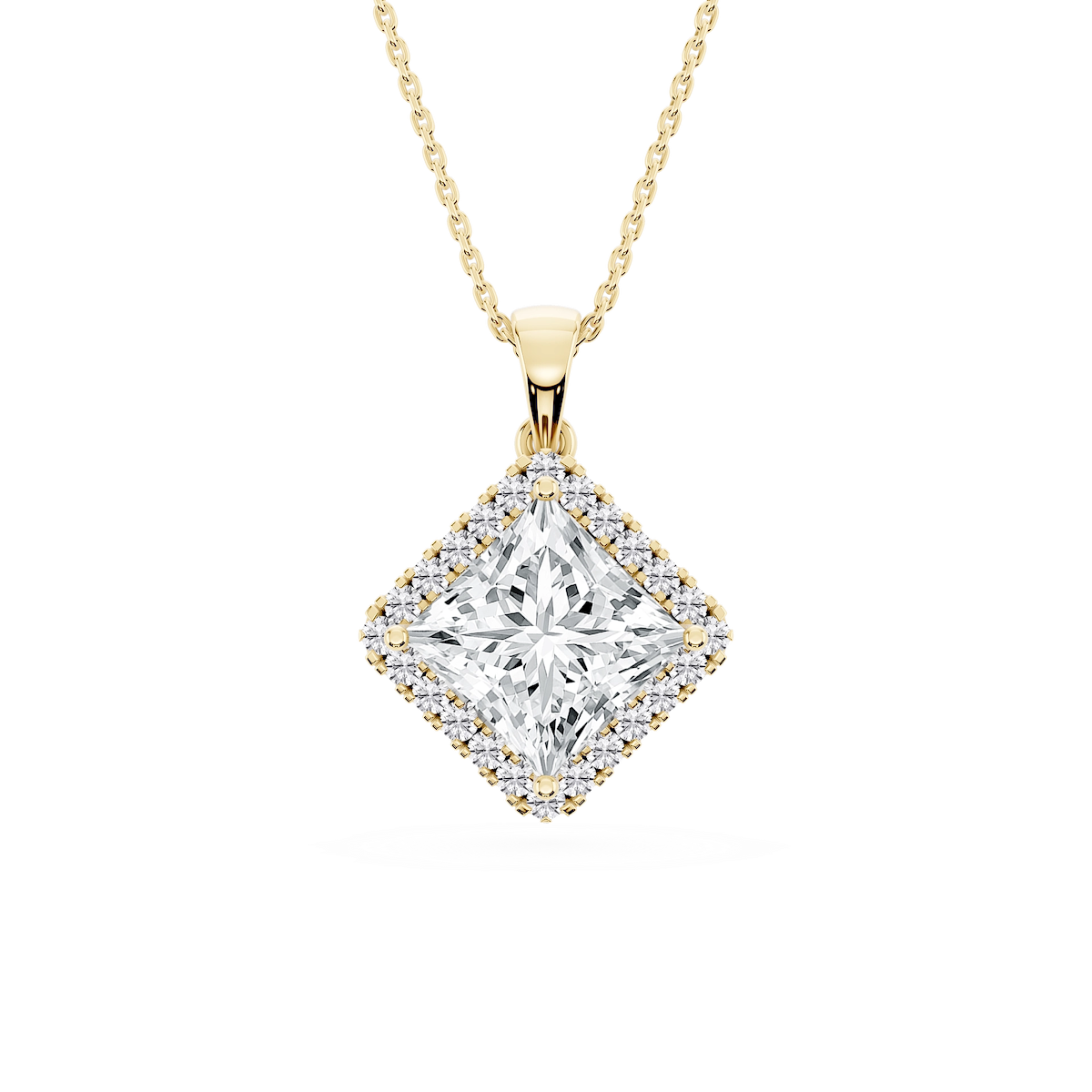 Princess Lab Grown Diamond Halo Single Bail Pendant - 16 to 18 inches