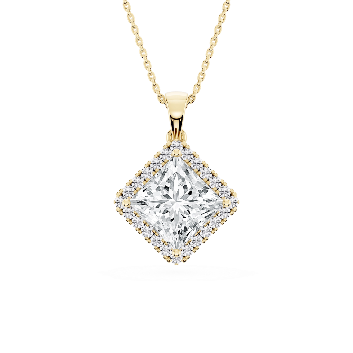 Princess Lab Grown Diamond Halo Single Bail Pendant - 16 to 18 inches