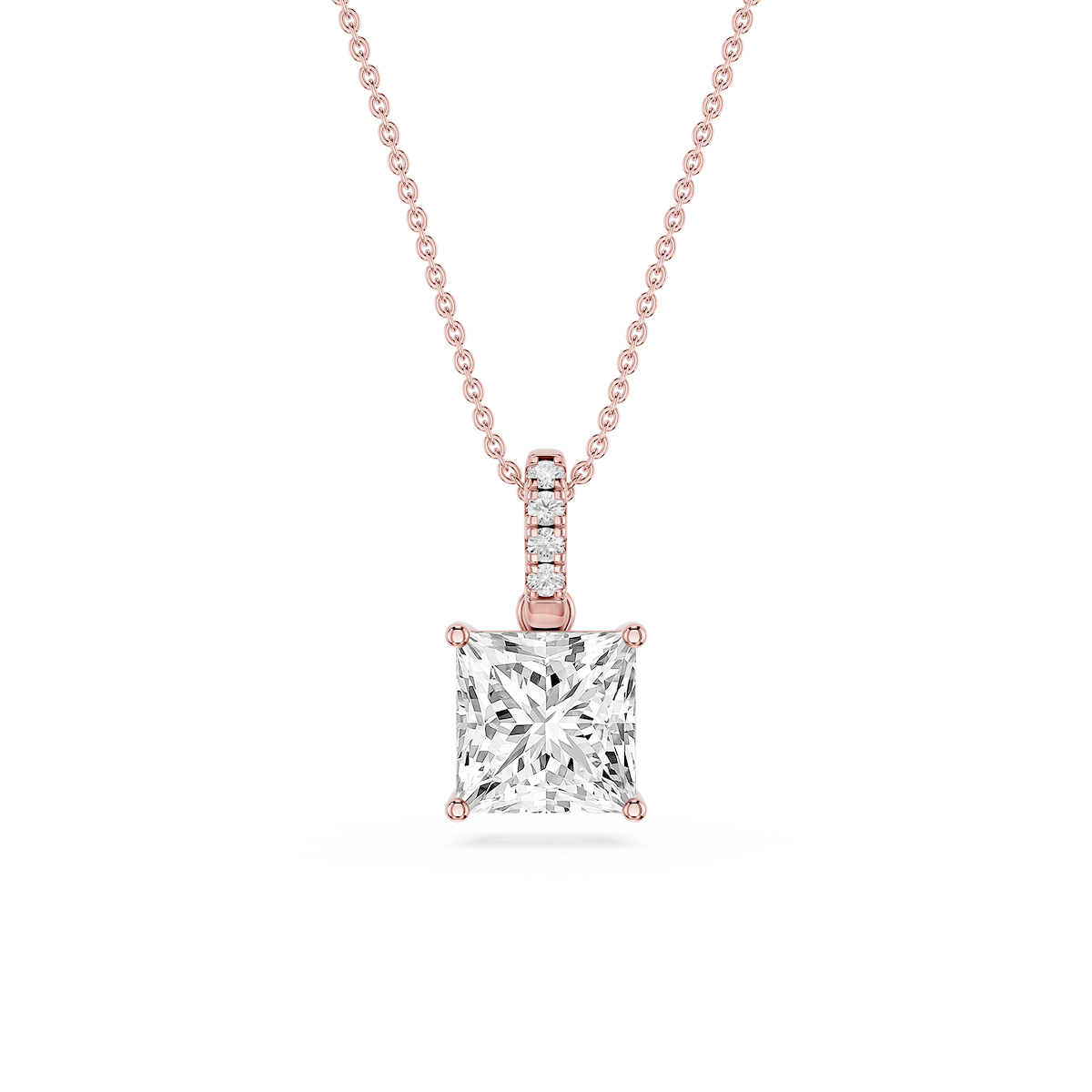 Princess Lab Grown Diamond Hidden Halo Pendant - 16 to 18 Inches