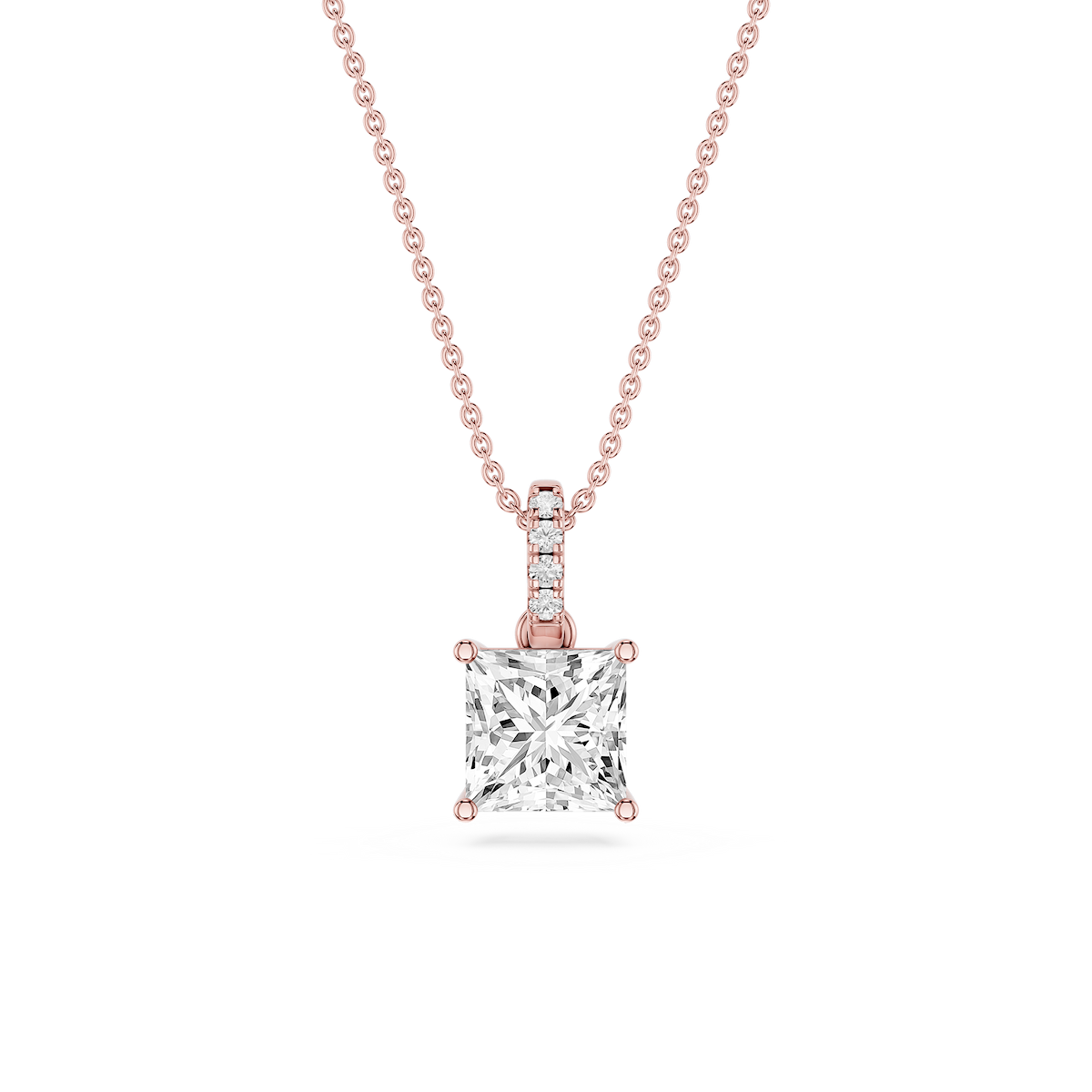 Princess Lab Grown Diamond Hidden Halo Pendant - 16 to 18 Inches