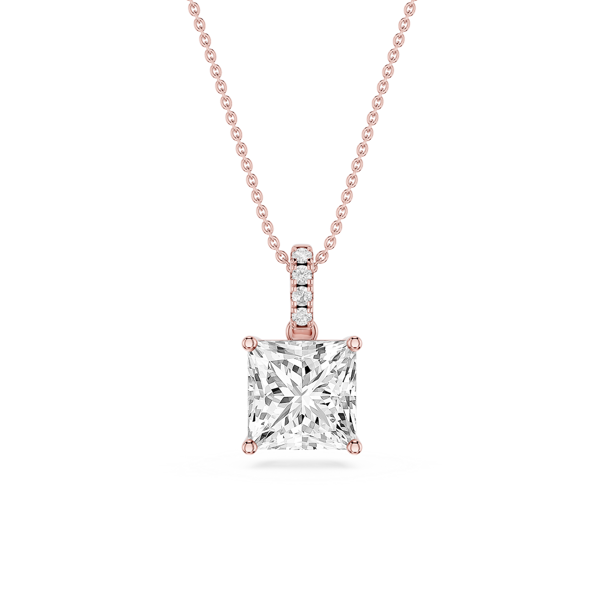 Princess Lab Grown Diamond Hidden Halo Pendant - 16 to 18 Inches