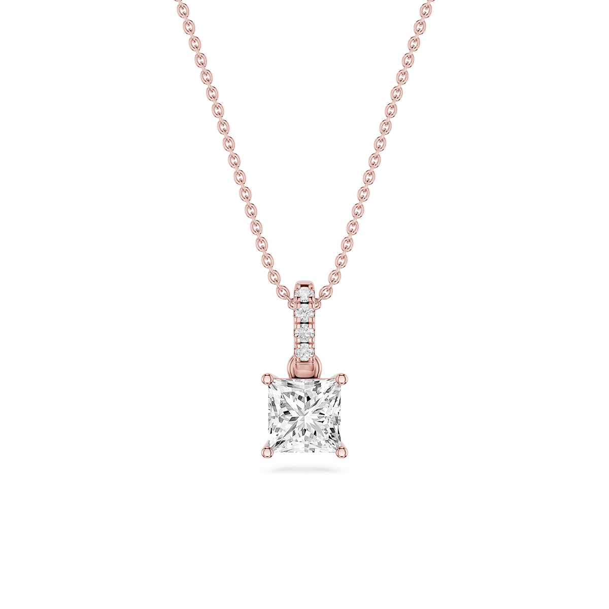 Princess Lab Grown Diamond Hidden Halo Pendant - 16 to 18 Inches
