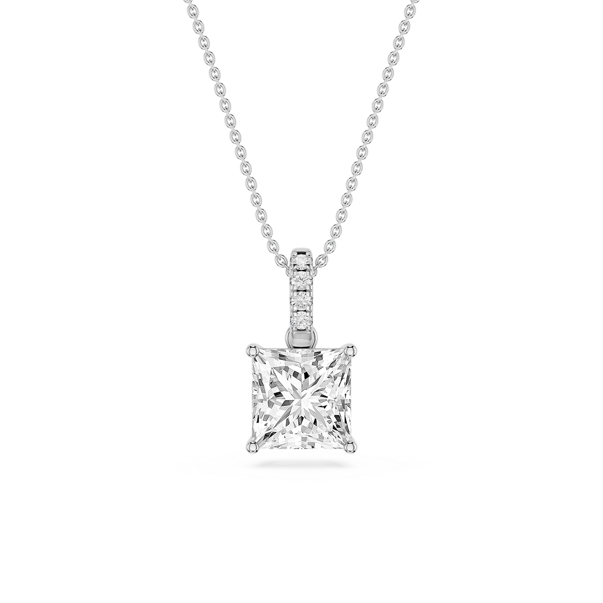 Princess Lab Grown Diamond Hidden Halo Pendant - 16 to 18 Inches