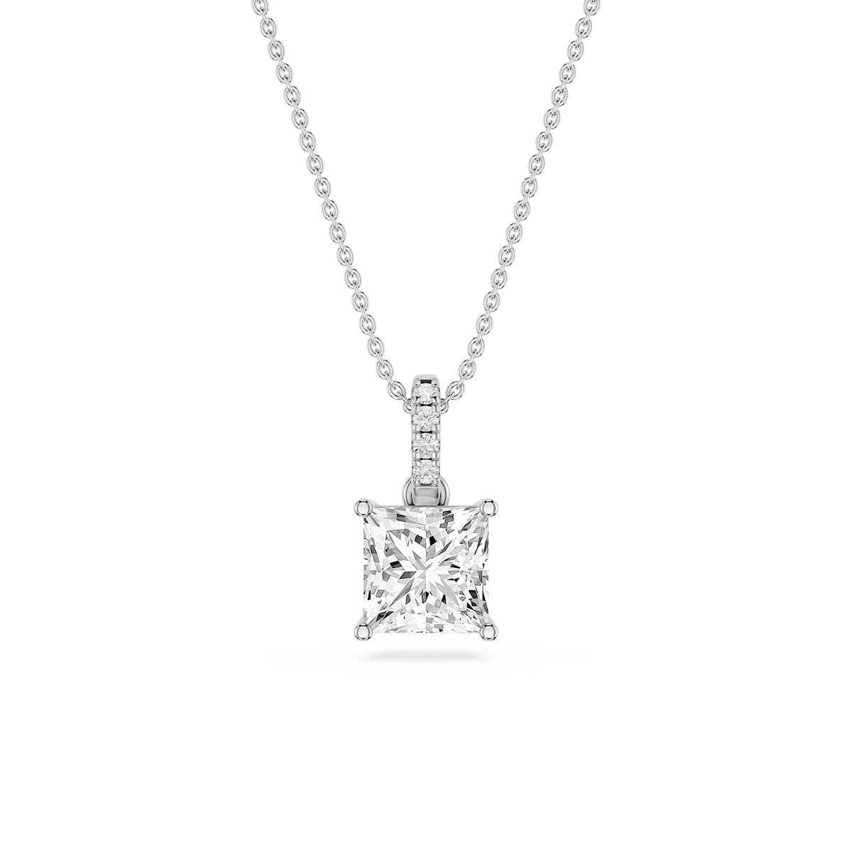 Princess Lab Grown Diamond Hidden Halo Pendant - 16 to 18 Inches
