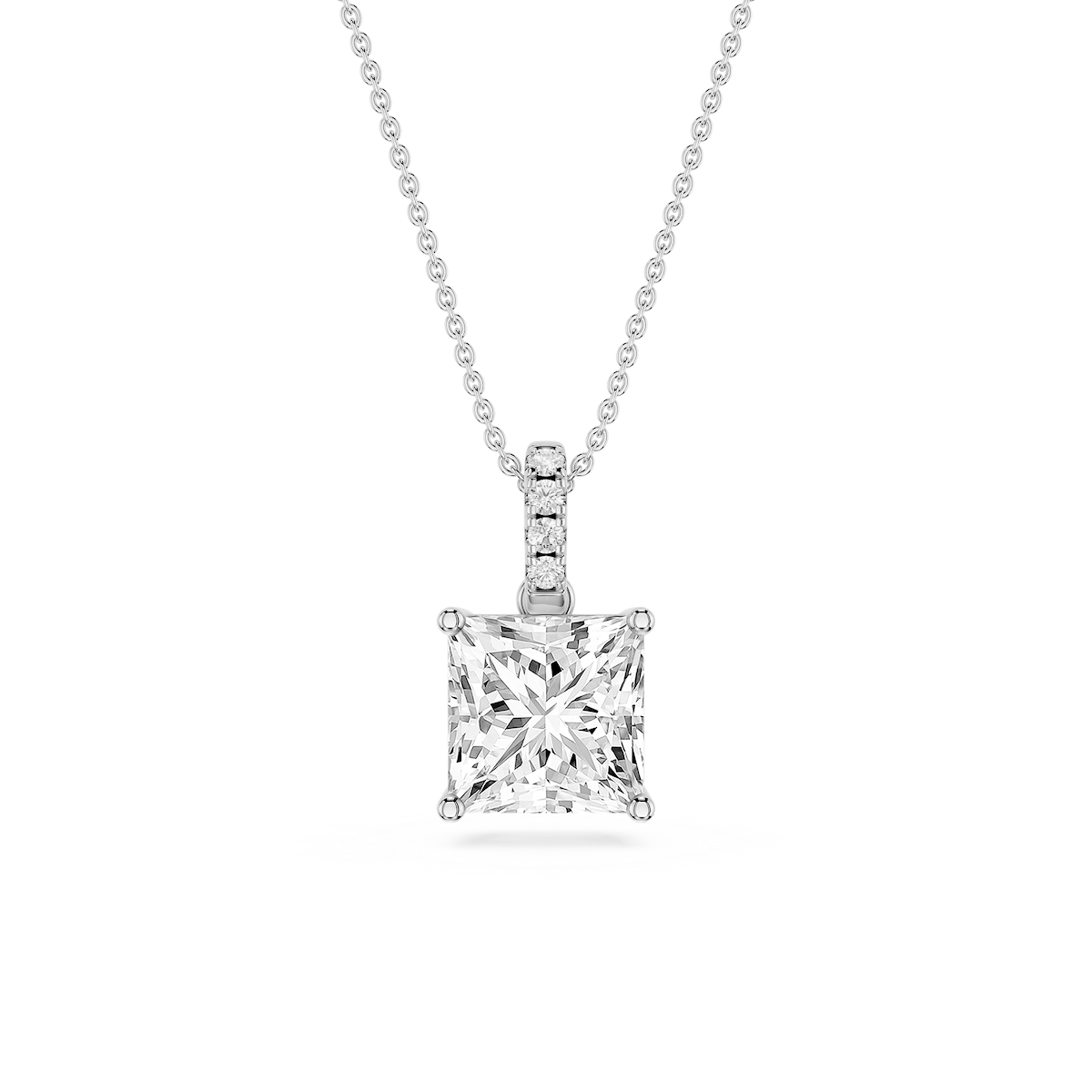 Princess Lab Grown Diamond Hidden Halo Pendant - 16 to 18 Inches