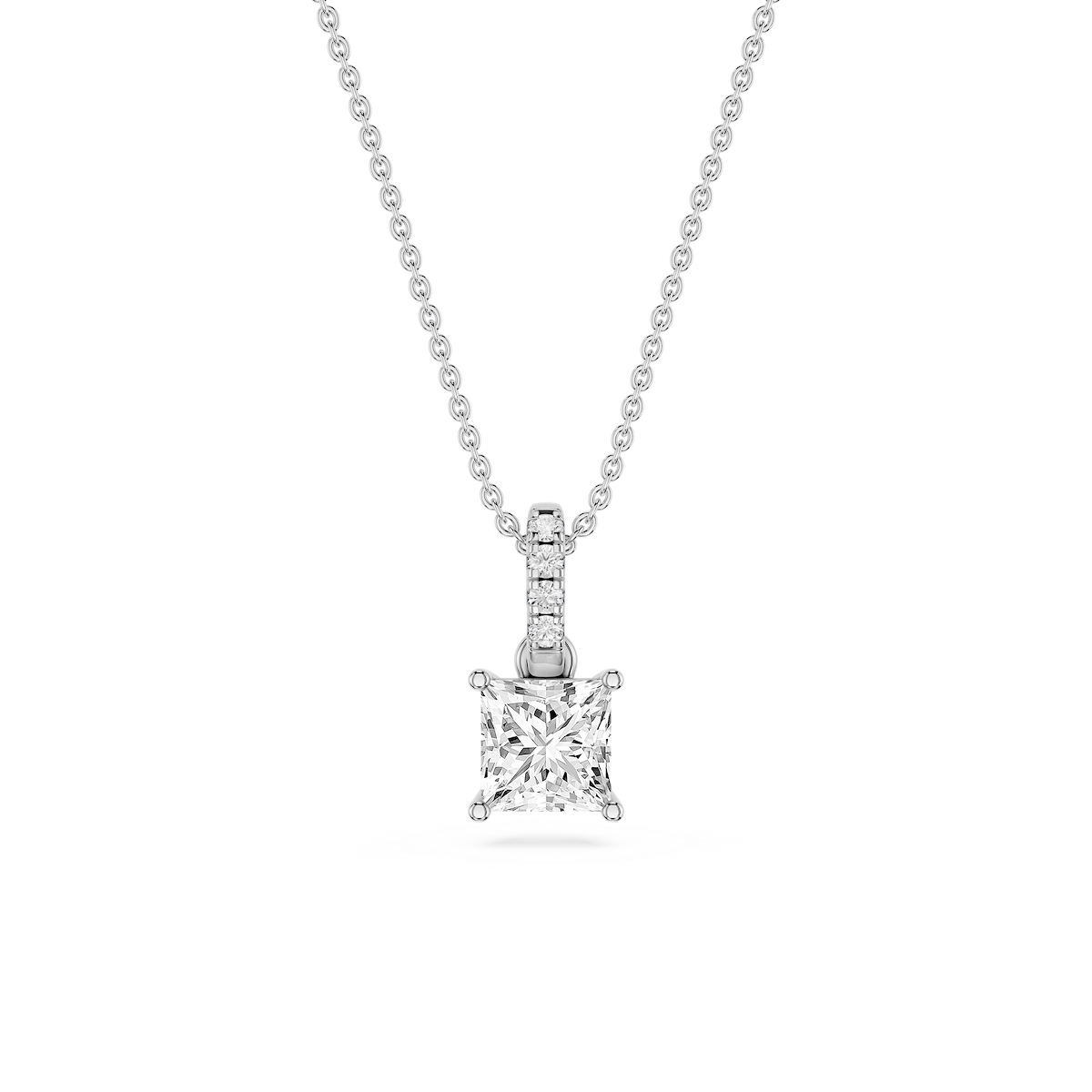 Princess Lab Grown Diamond Hidden Halo Pendant - 16 to 18 Inches