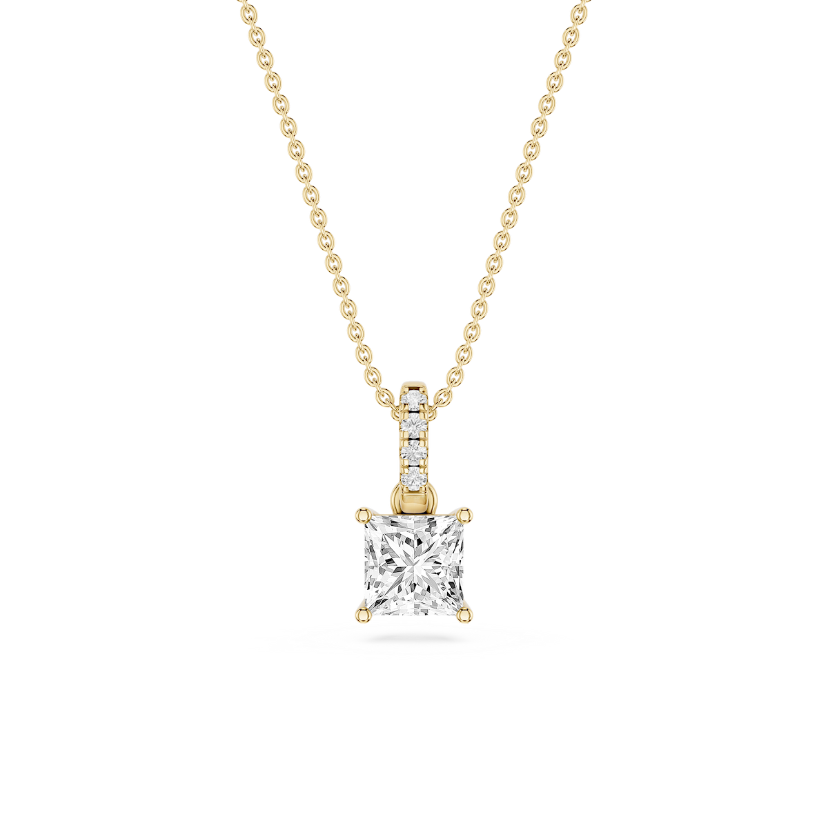 Princess Lab Grown Diamond Hidden Halo Pendant - 16 to 18 Inches