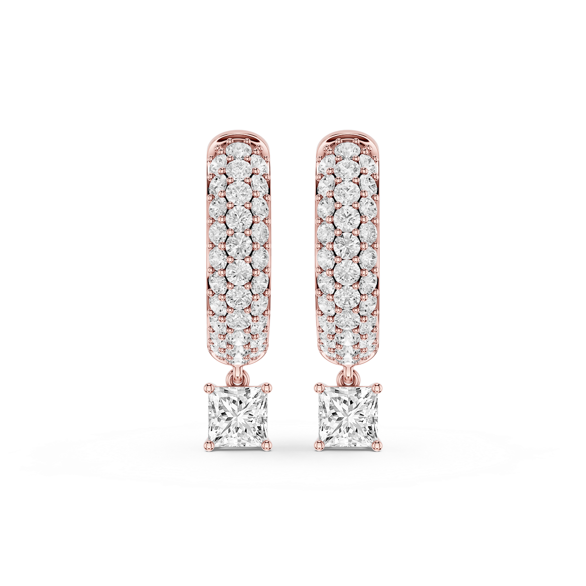 Princess Lab Grown Diamond Pave Hoop Drop Earrings