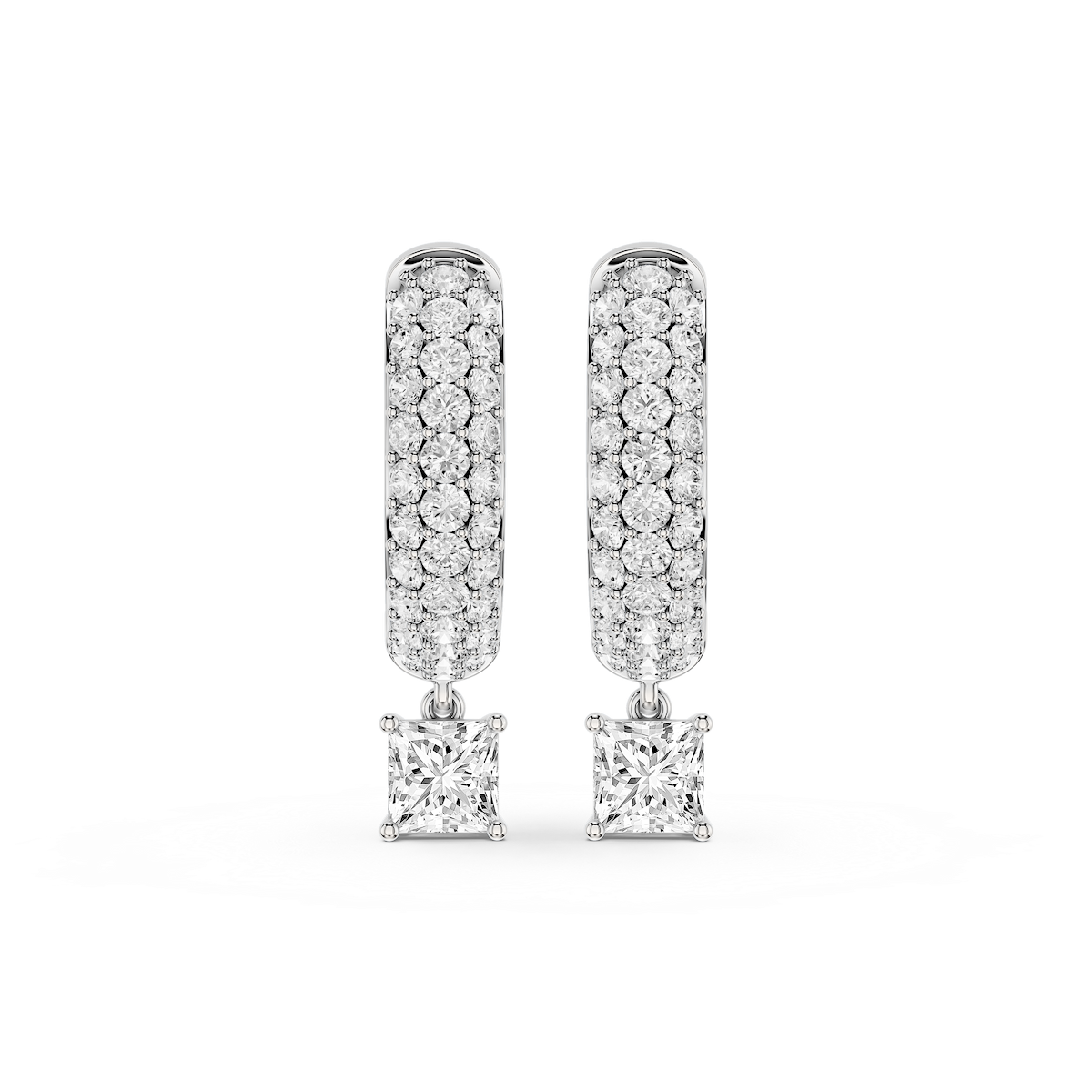 Princess Lab Grown Diamond Pave Hoop Drop Earrings