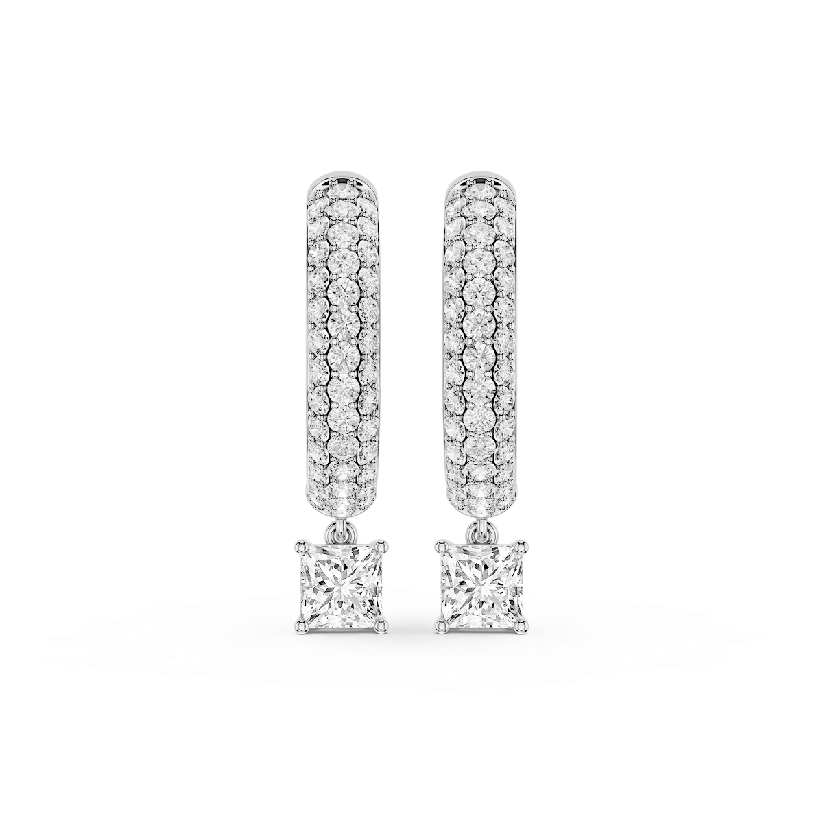 Princess Lab Grown Diamond Pave Hoop Drop Earrings