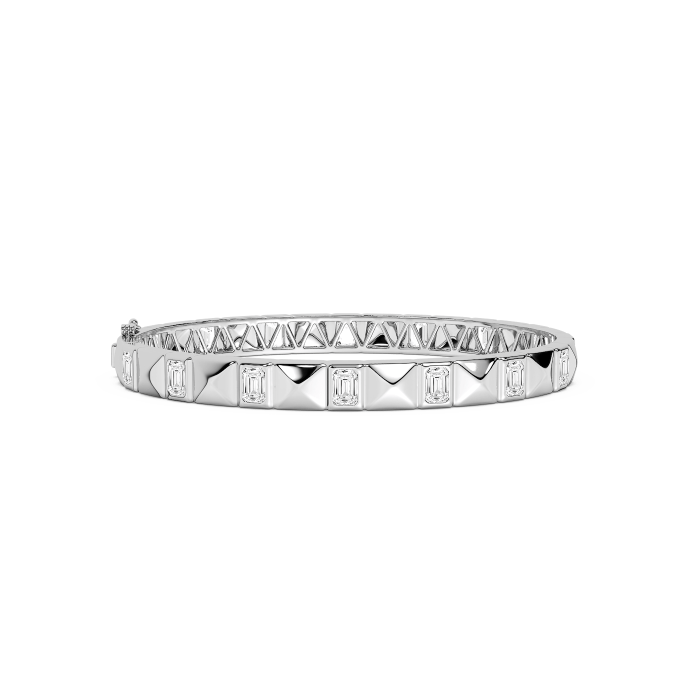 4 ctw Emerald Lab Grown Diamond Pyramid Stud Bangle Bracelet - 7.5 Inches
