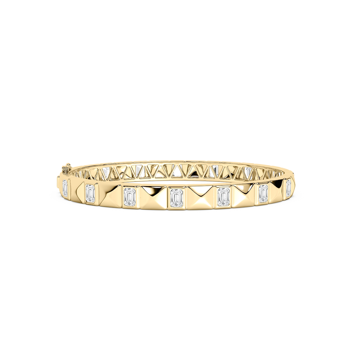 4 ctw Emerald Lab Grown Diamond Pyramid Stud Bangle Bracelet - 7.5 Inches