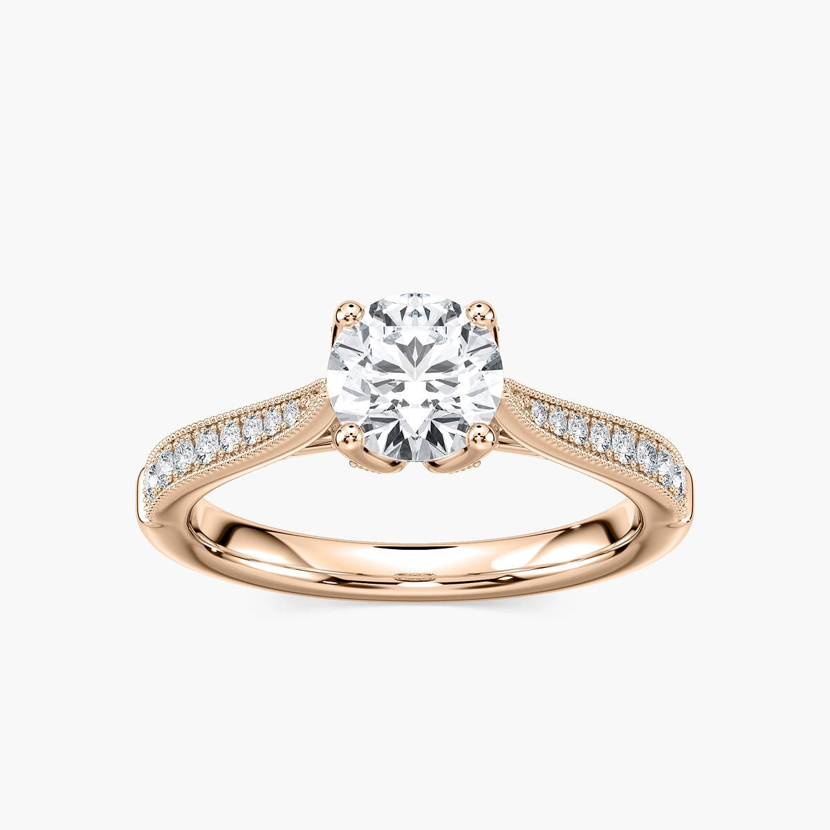 Quimby Round Lab Grown Diamond Milgrain Tulip Side Stone Engagement Ring