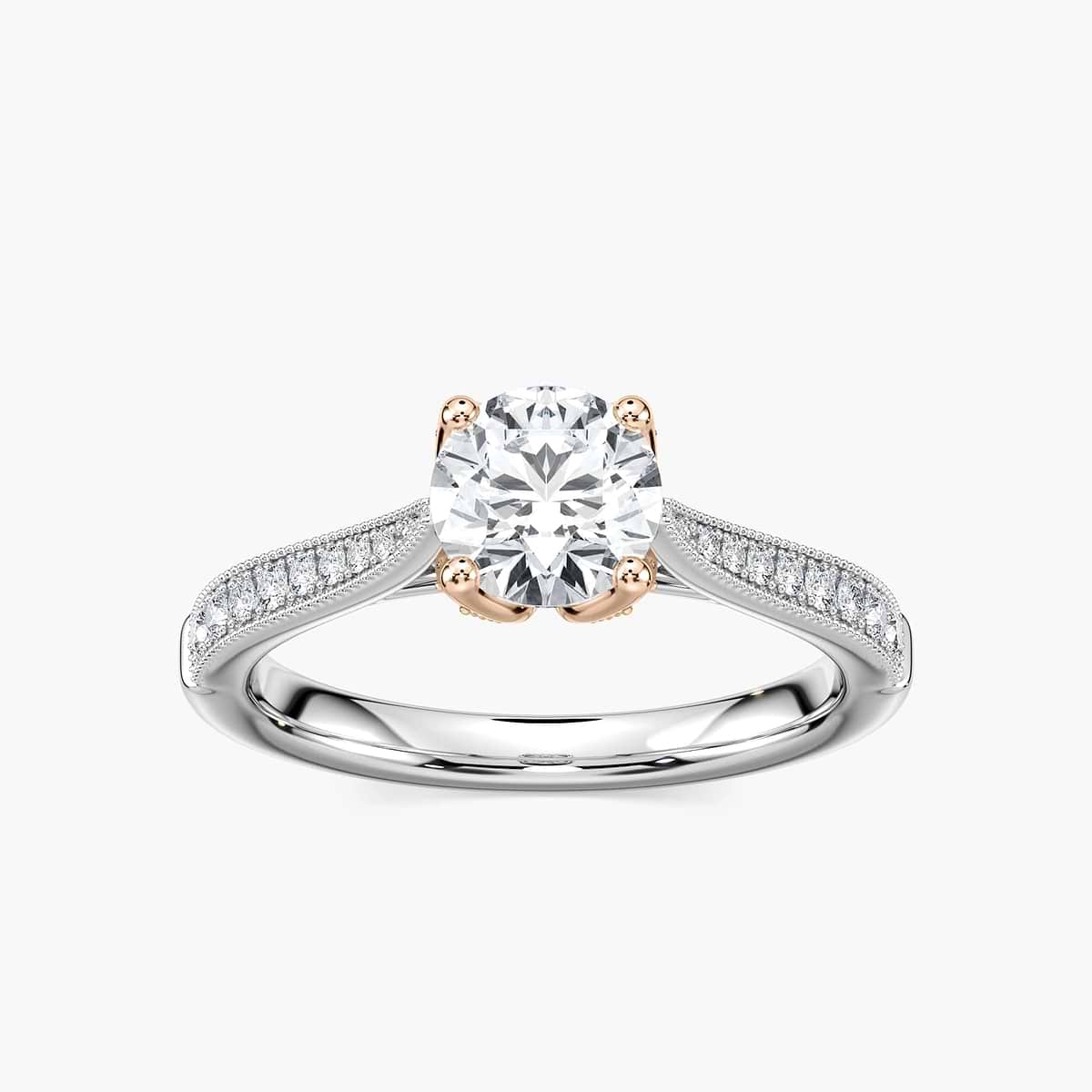 Quimby Round Lab Grown Diamond Milgrain Tulip Side Stone Engagement Ring
