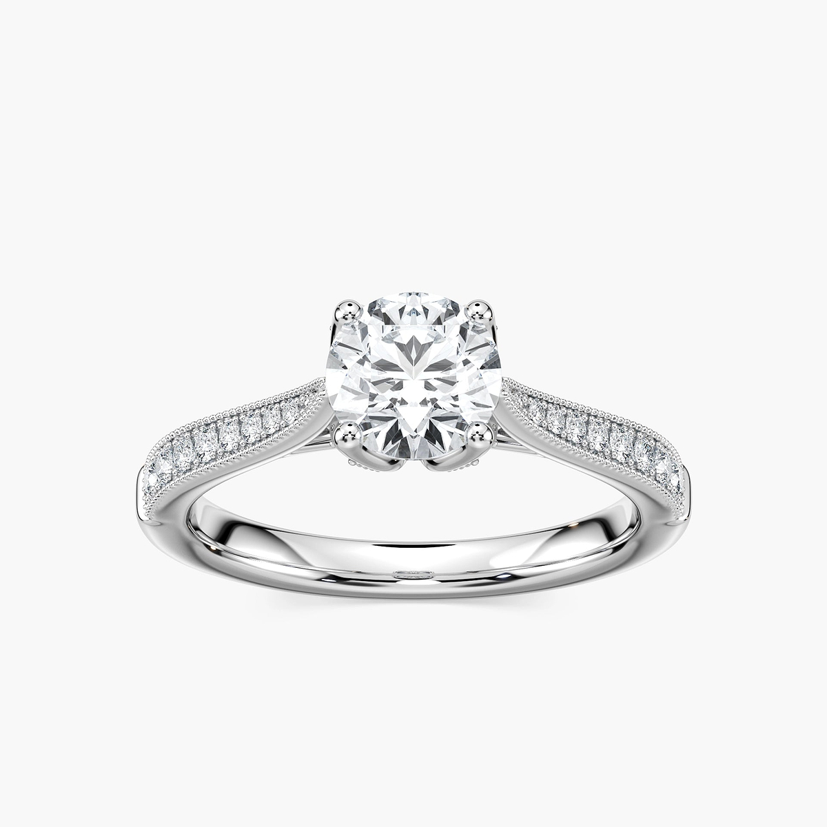 Quimby Round Lab Grown Diamond Milgrain Tulip Side Stone Engagement Ring
