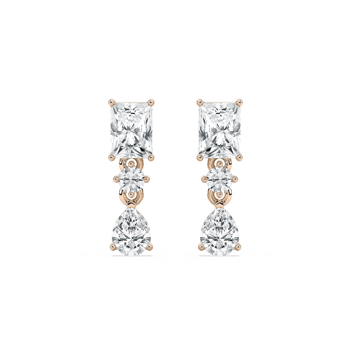 1 3/4 ctw Radiant, Pear, and Round Lab Grown Diamond Drop Earrings