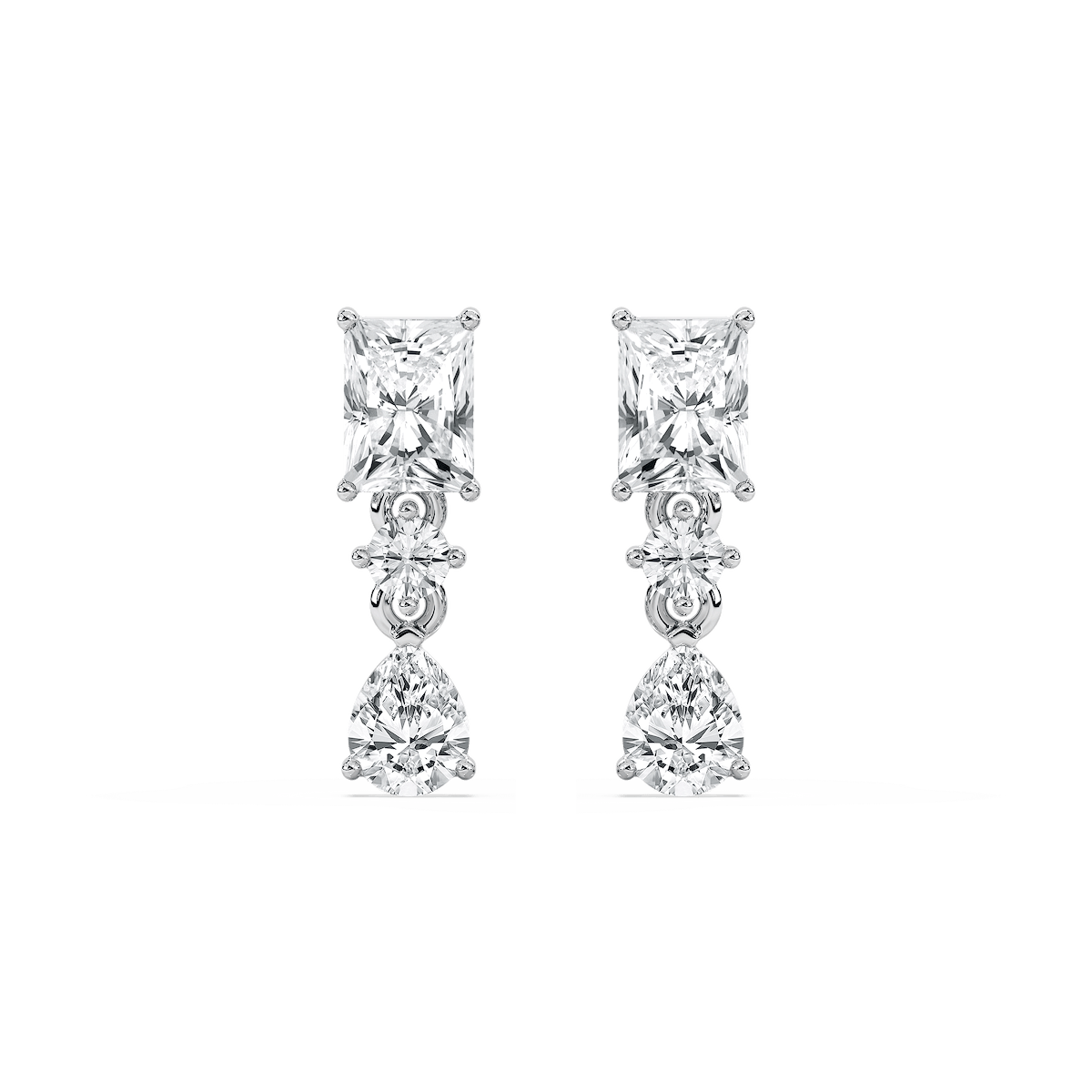 1 3/4 ctw Radiant, Pear, and Round Lab Grown Diamond Drop Earrings
