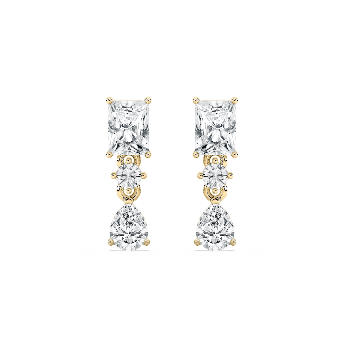 1 3/4 ctw Radiant, Pear, and Round Lab Grown Diamond Drop Earrings