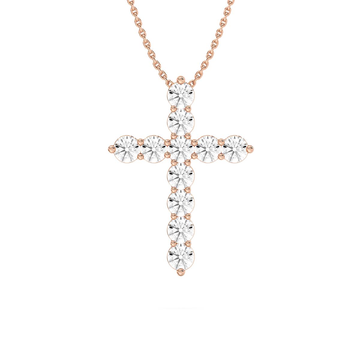 Round Lab Grown Diamond Shared Prong Cross Pendant - 18 Inches