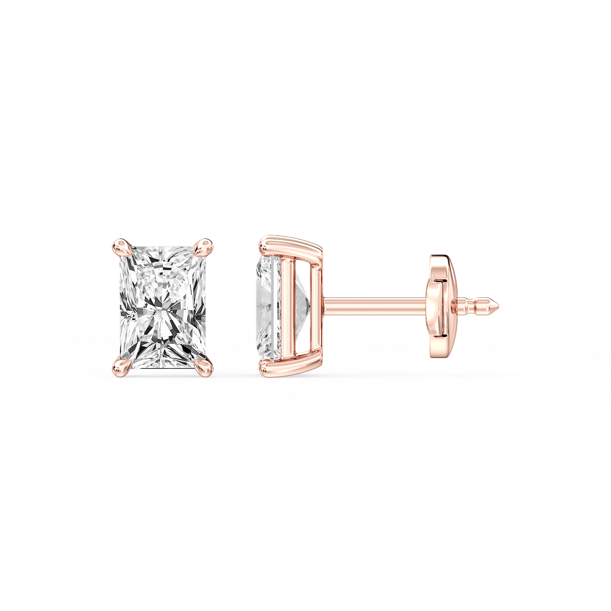 Radiant Certified Lab Grown Diamond Claw Prong Guardian Back Stud Earrings