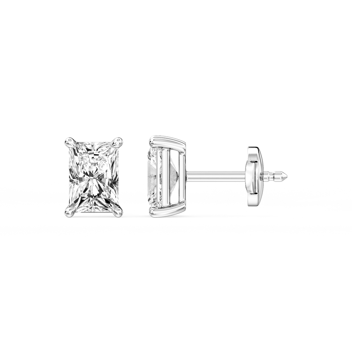 Radiant Certified Lab Grown Diamond Claw Prong Guardian Back Stud Earrings