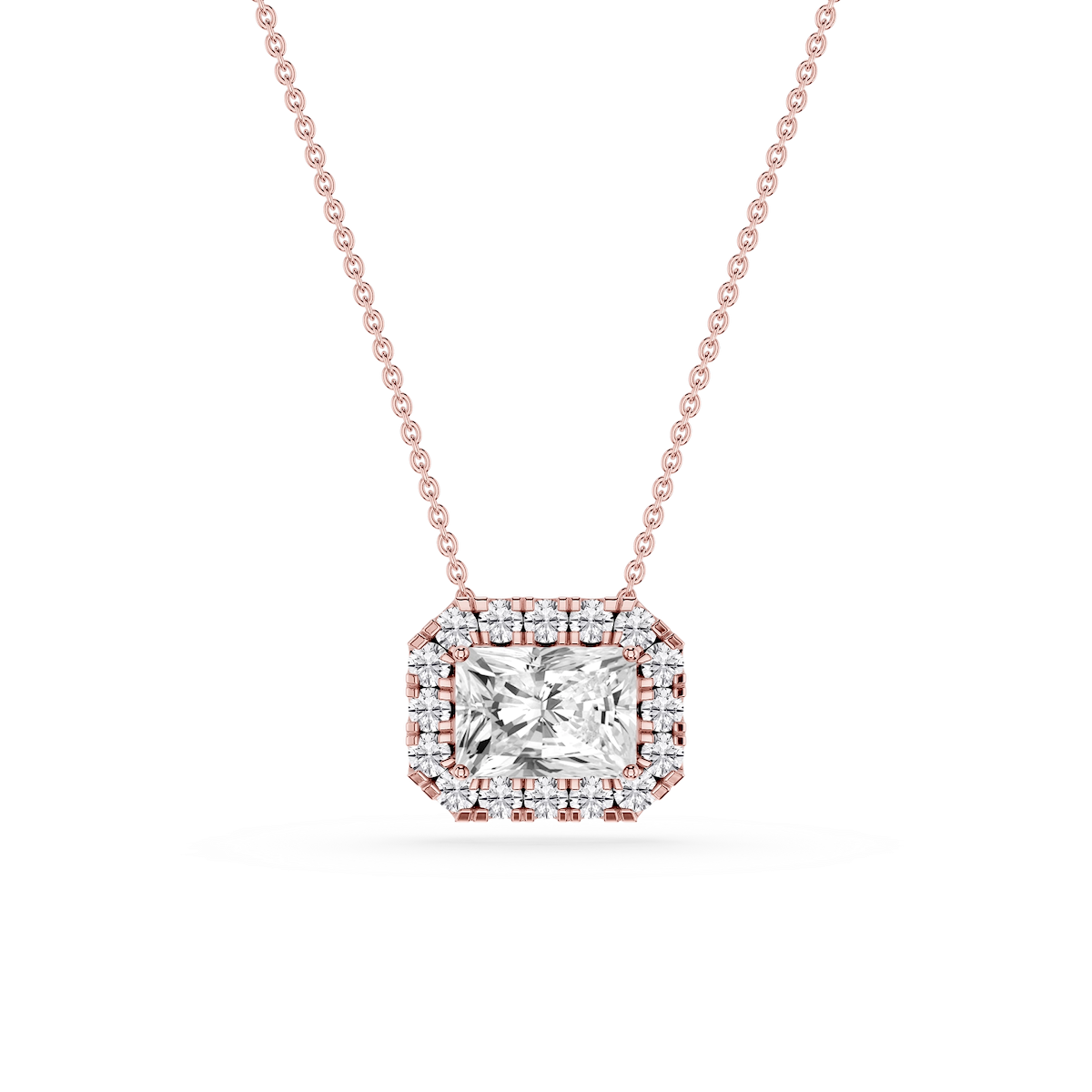 Radiant Lab Grown Diamond East West Halo Slide Pendant - 16 to 18 Inches