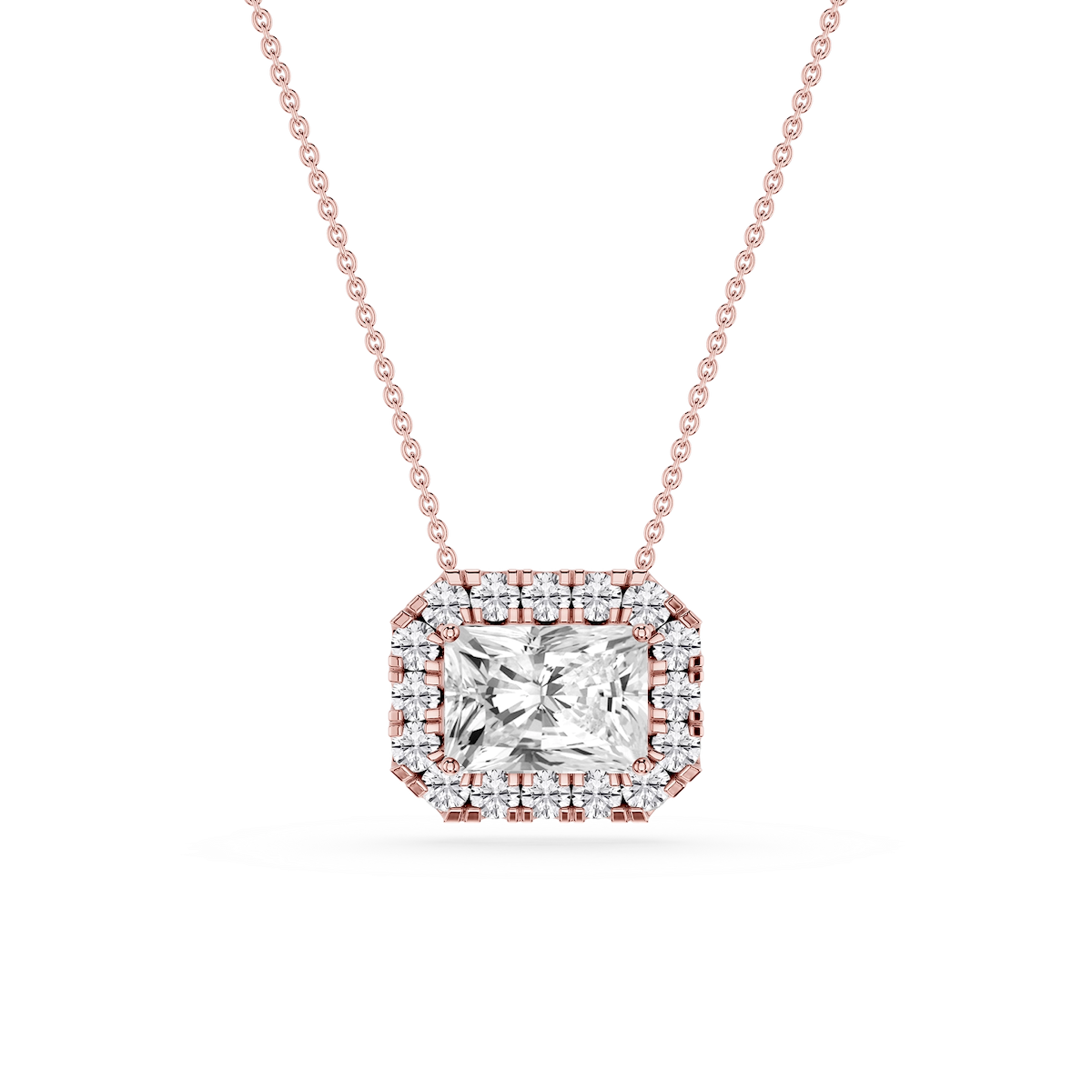 Radiant Lab Grown Diamond East West Halo Slide Pendant - 16 to 18 Inches