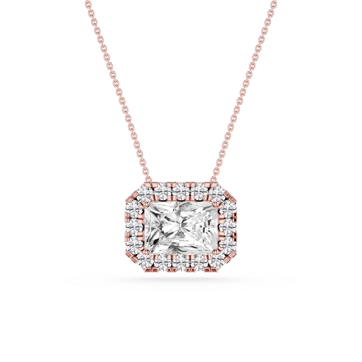 Radiant Lab Grown Diamond East West Halo Slide Pendant - 16 to 18 Inches