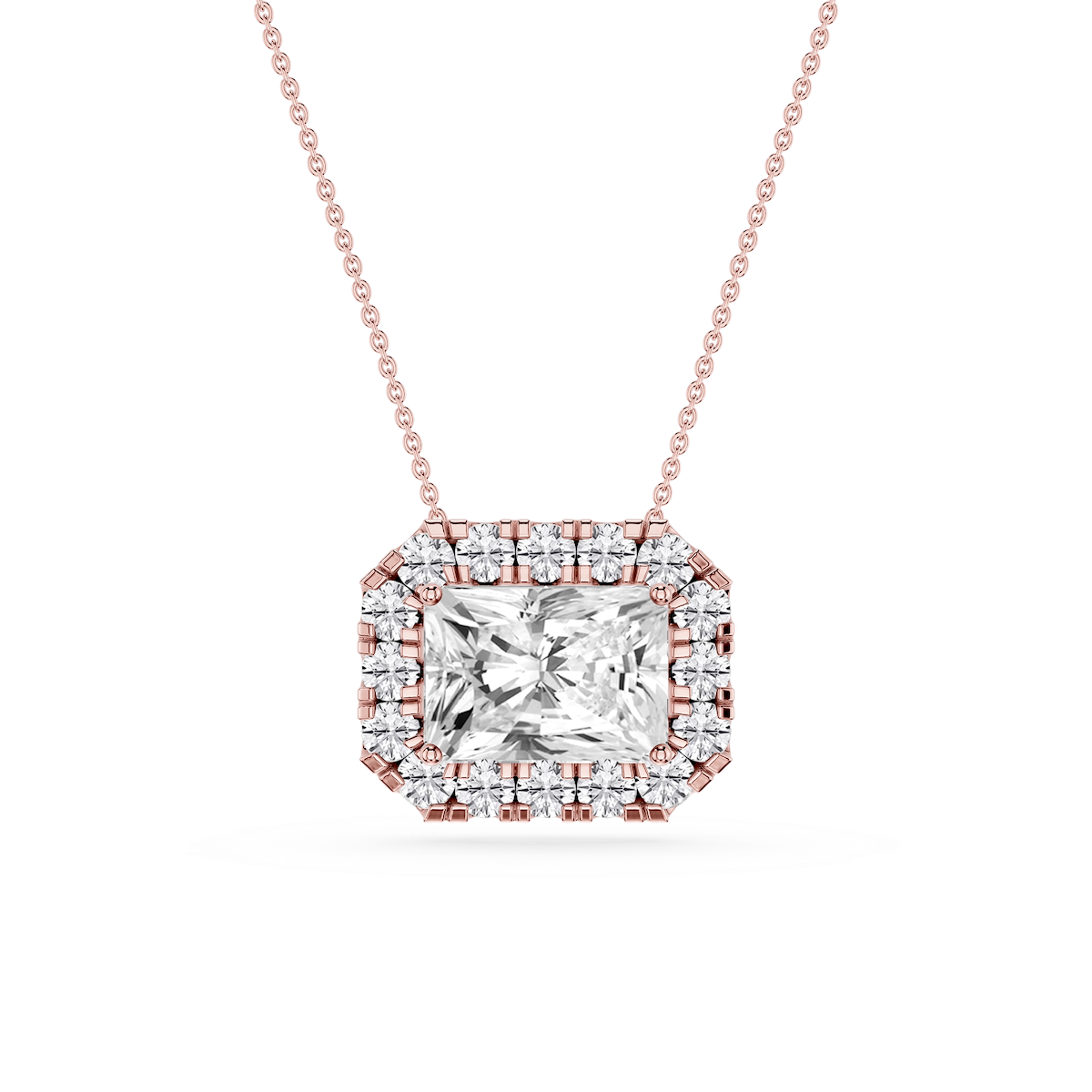Radiant Lab Grown Diamond East West Halo Slide Pendant - 16 to 18 Inches