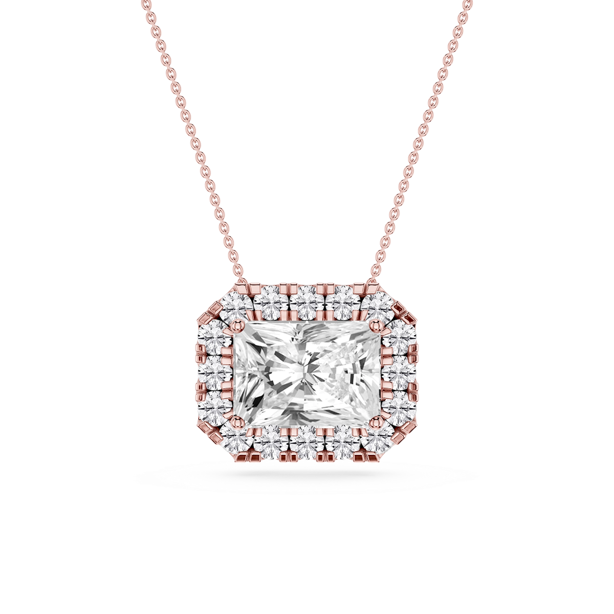 Radiant Lab Grown Diamond East West Halo Slide Pendant - 16 to 18 Inches