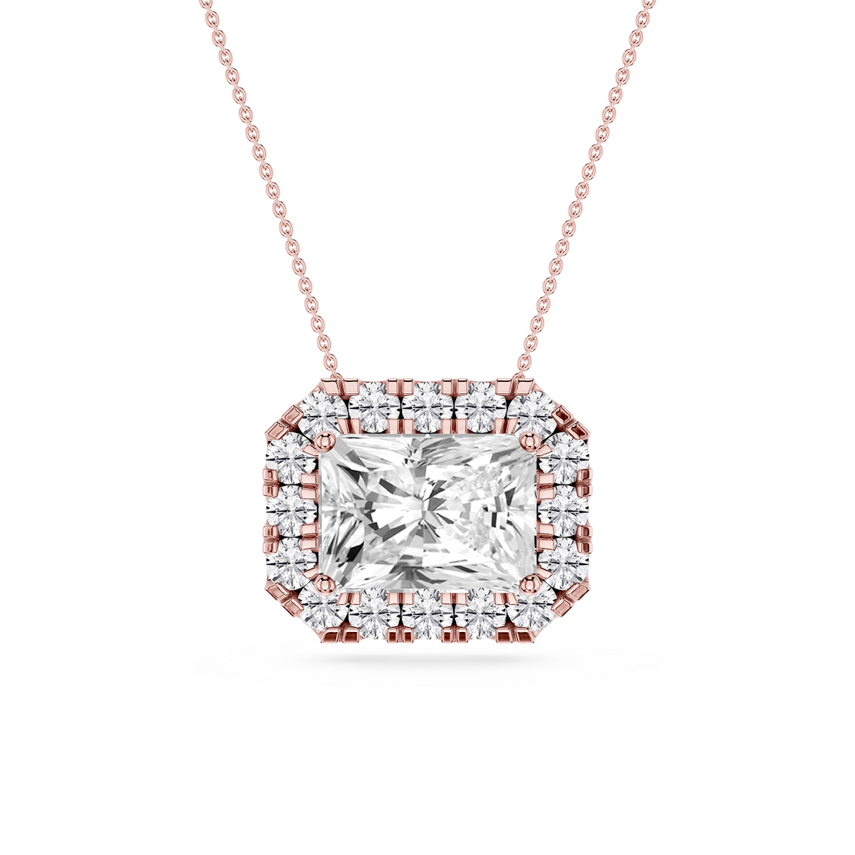 Radiant Lab Grown Diamond East West Halo Slide Pendant - 16 to 18 Inches