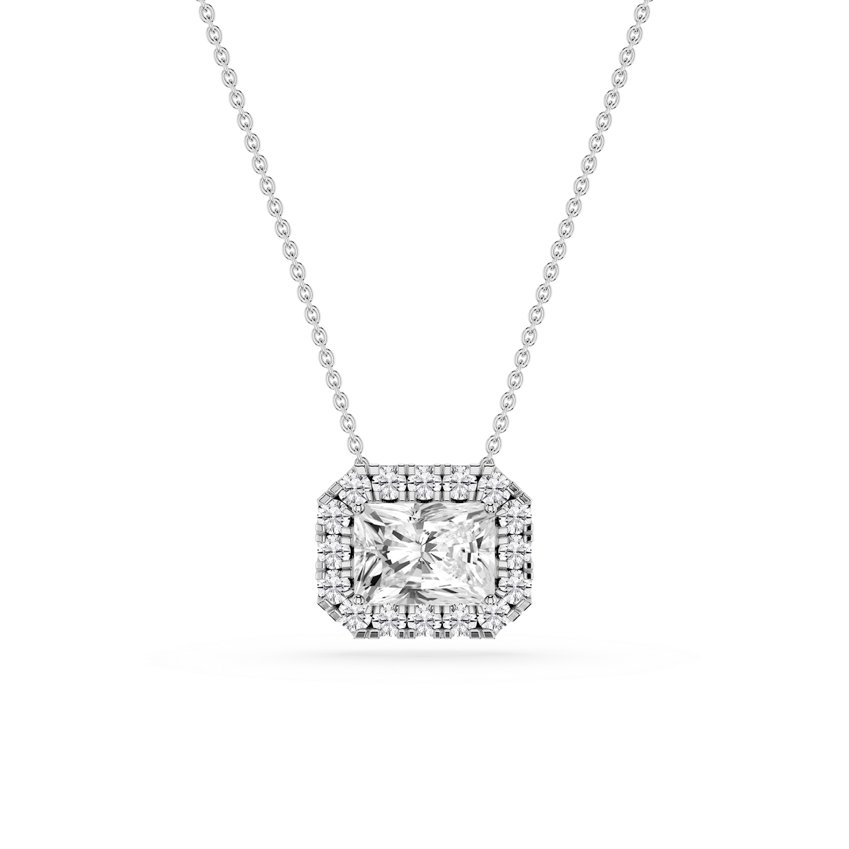 Radiant Lab Grown Diamond East West Halo Slide Pendant - 16 to 18 Inches