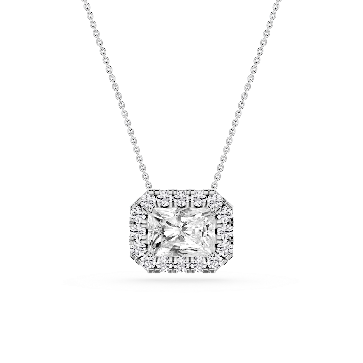 Radiant Lab Grown Diamond East West Halo Slide Pendant - 16 to 18 Inches