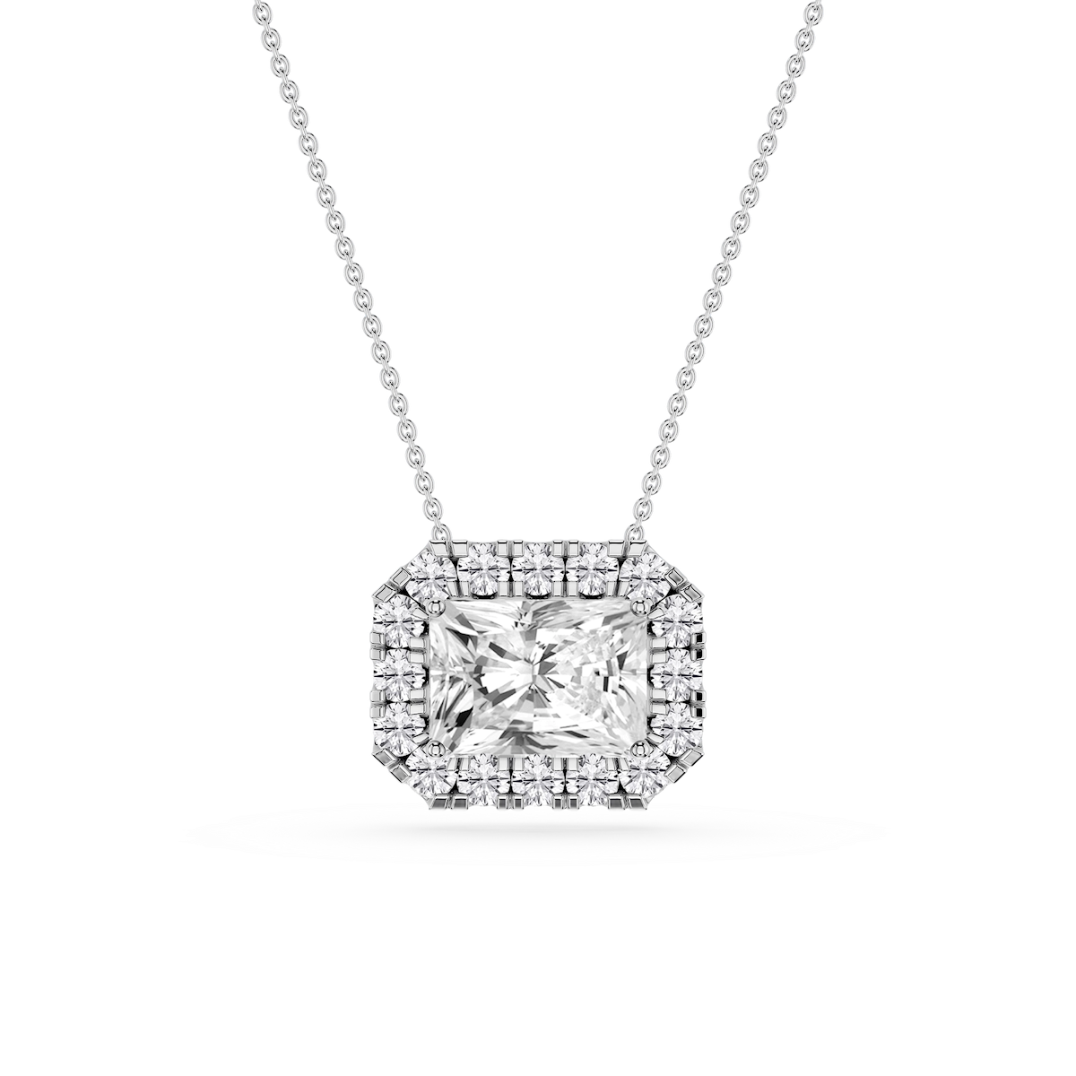 Radiant Lab Grown Diamond East West Halo Slide Pendant - 16 to 18 Inches