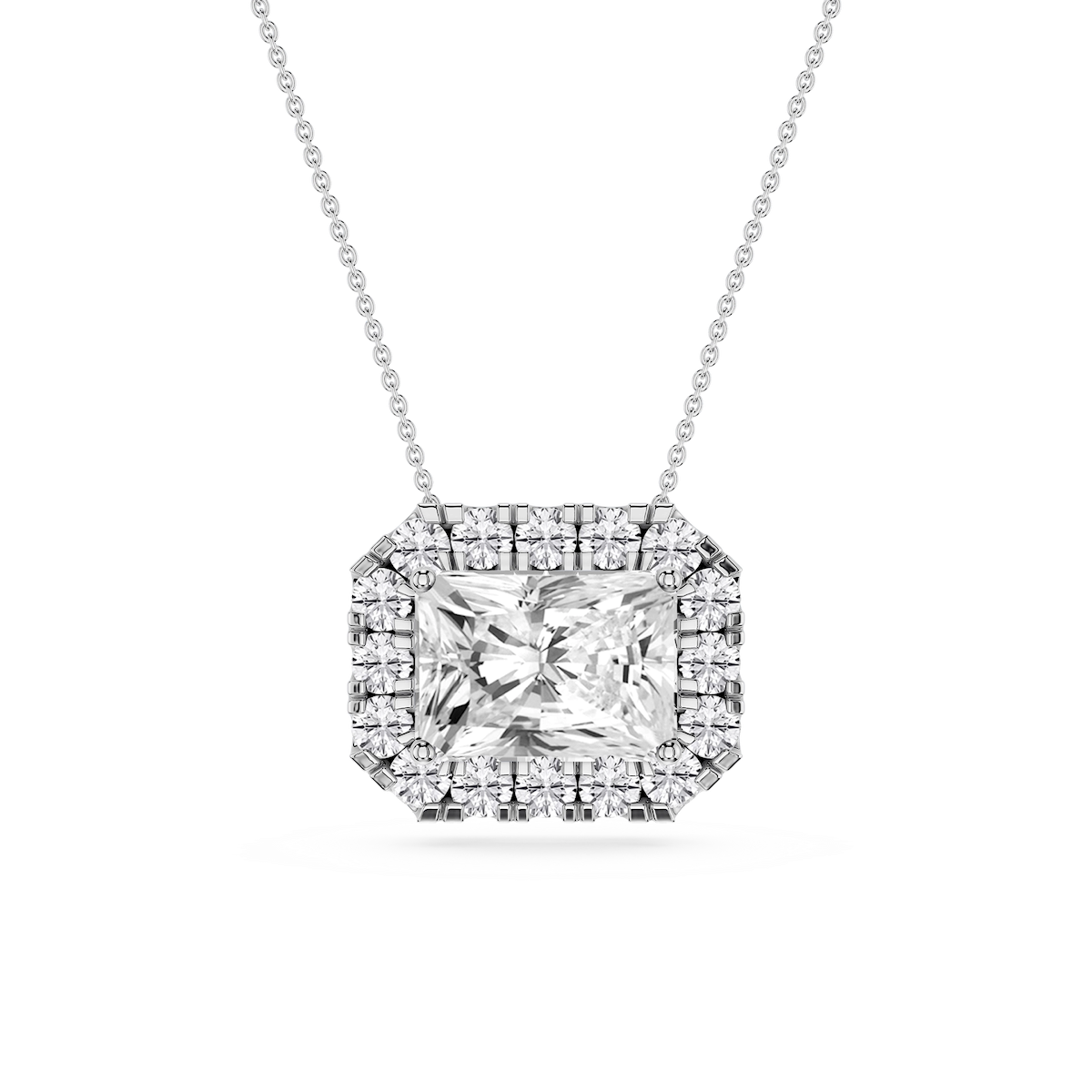 Radiant Lab Grown Diamond East West Halo Slide Pendant - 16 to 18 Inches