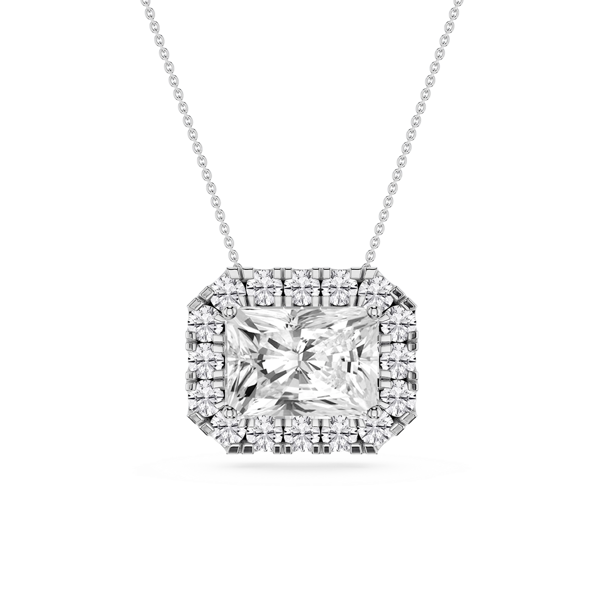 Radiant Lab Grown Diamond East West Halo Slide Pendant - 16 to 18 Inches