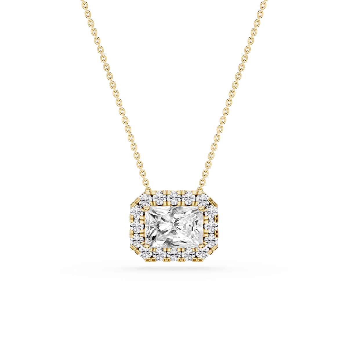 Radiant Lab Grown Diamond East West Halo Slide Pendant - 16 to 18 Inches