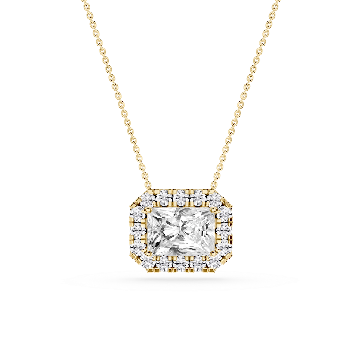 Radiant Lab Grown Diamond East West Halo Slide Pendant - 16 to 18 Inches
