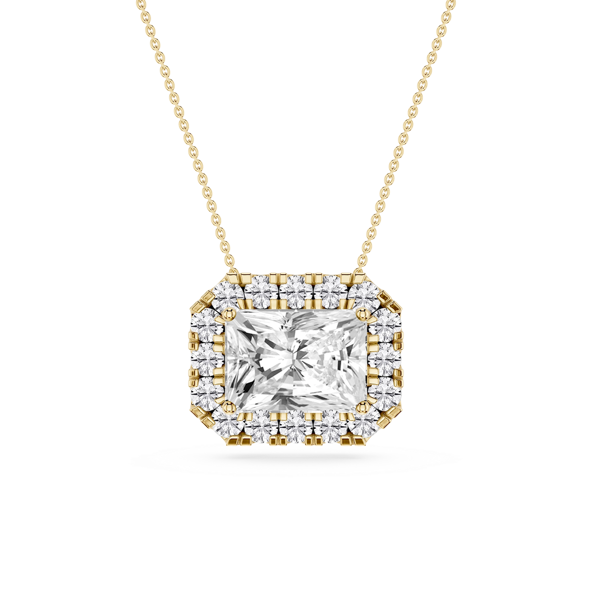 Radiant Lab Grown Diamond East West Halo Slide Pendant - 16 to 18 Inches