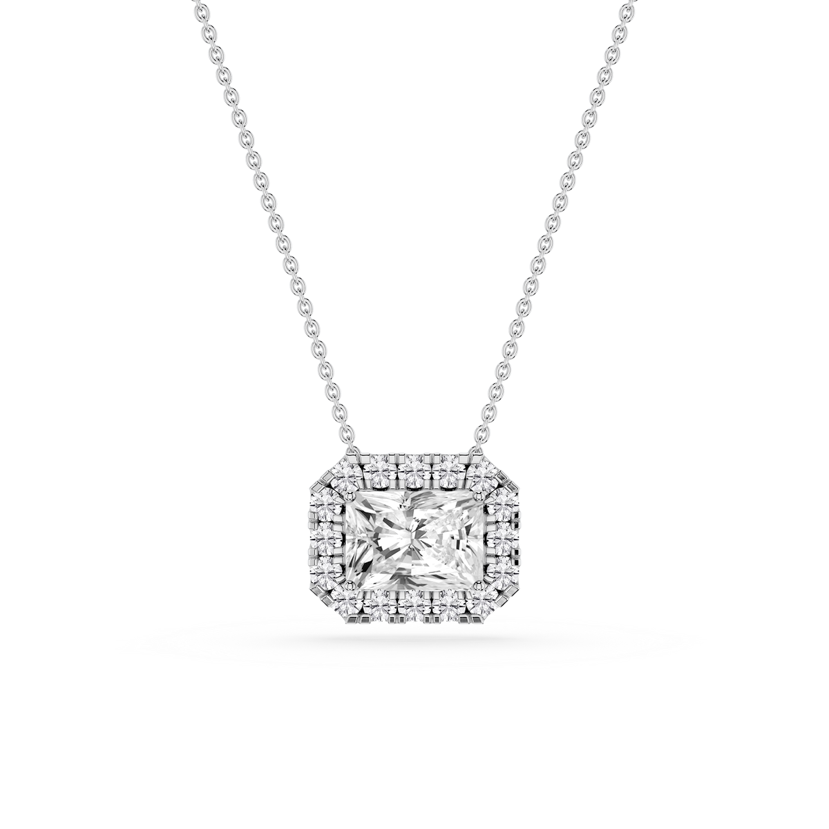 Radiant Lab Grown Diamond East West Halo Slide Pendant - 16 to 18 Inches