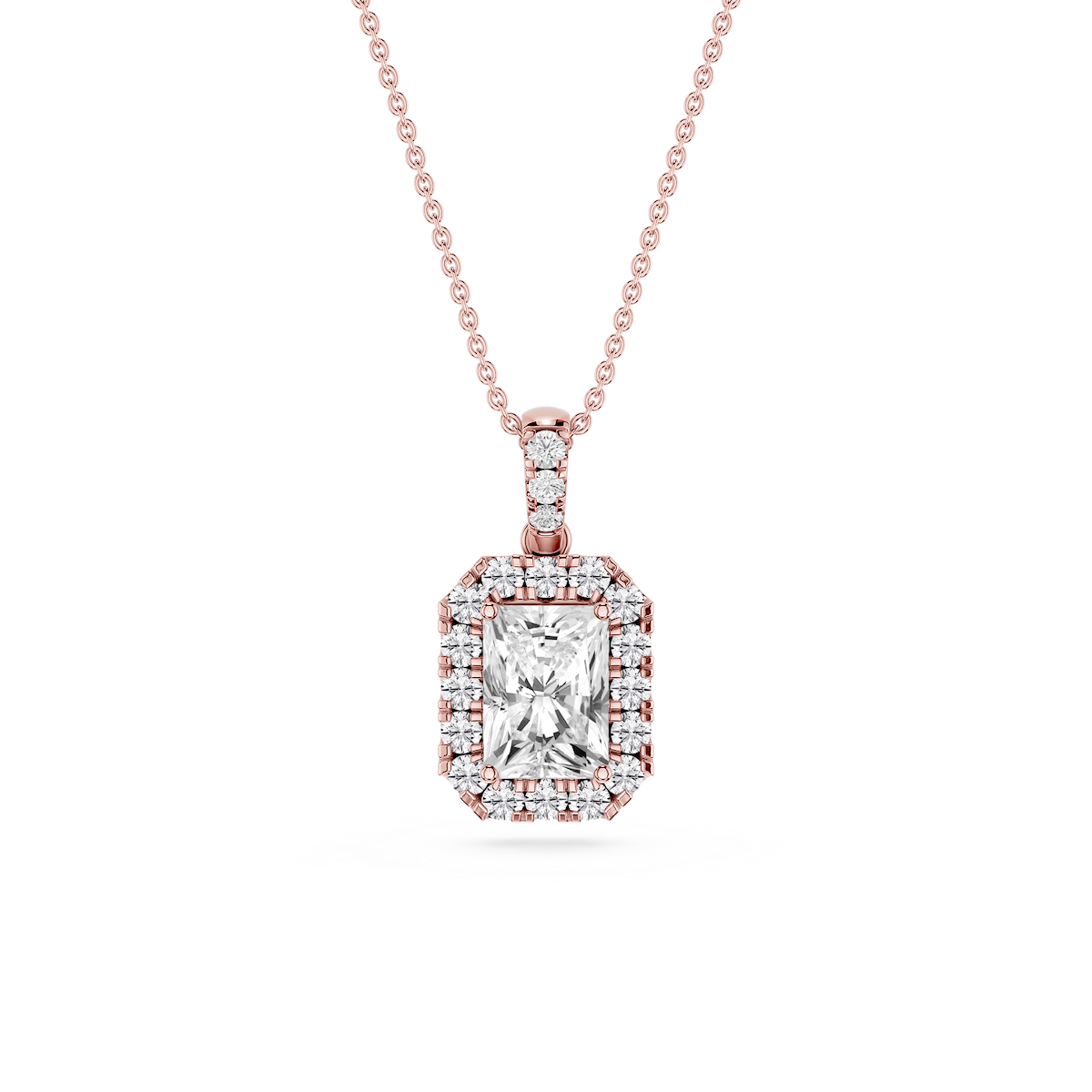 Radiant Lab Grown Diamond Halo Diamond Bail Solitaire Pendant - 16 to 18 Inches