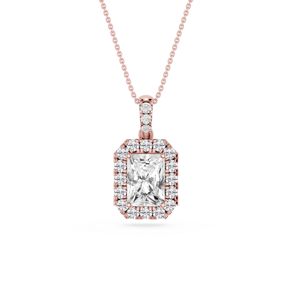 Radiant Lab Grown Diamond Halo Diamond Bail Solitaire Pendant - 16 to 18 Inches
