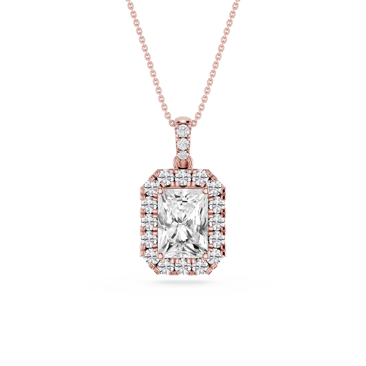 Radiant Lab Grown Diamond Halo Diamond Bail Solitaire Pendant - 16 to 18 Inches