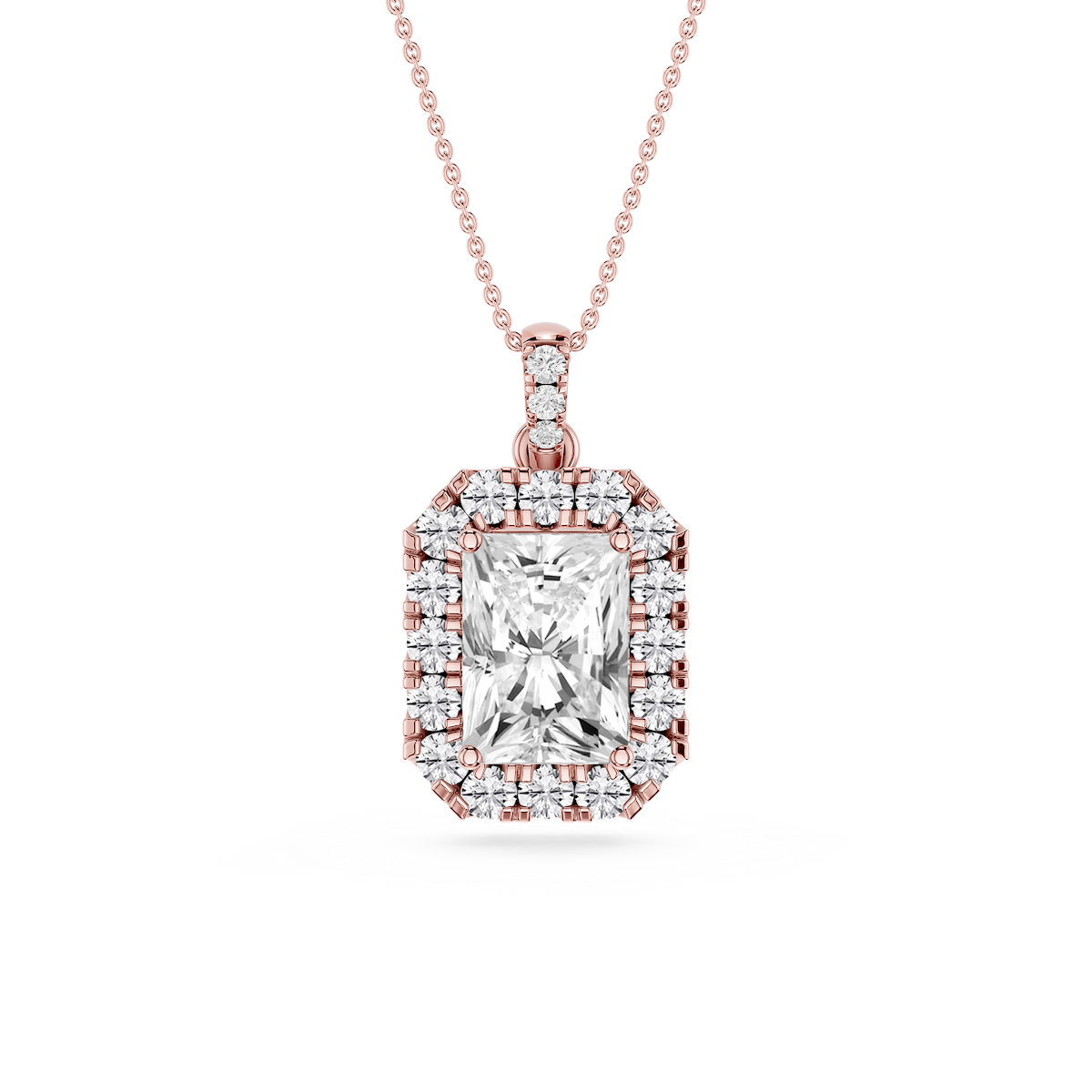 Radiant Lab Grown Diamond Halo Diamond Bail Solitaire Pendant - 16 to 18 Inches