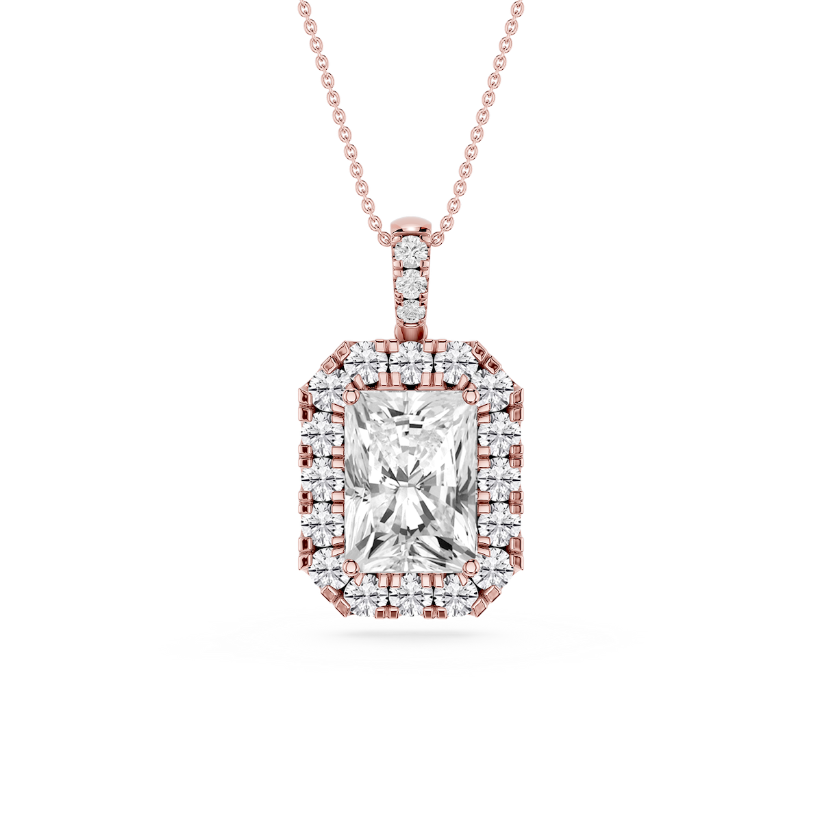 Radiant Lab Grown Diamond Halo Diamond Bail Solitaire Pendant - 16 to 18 Inches