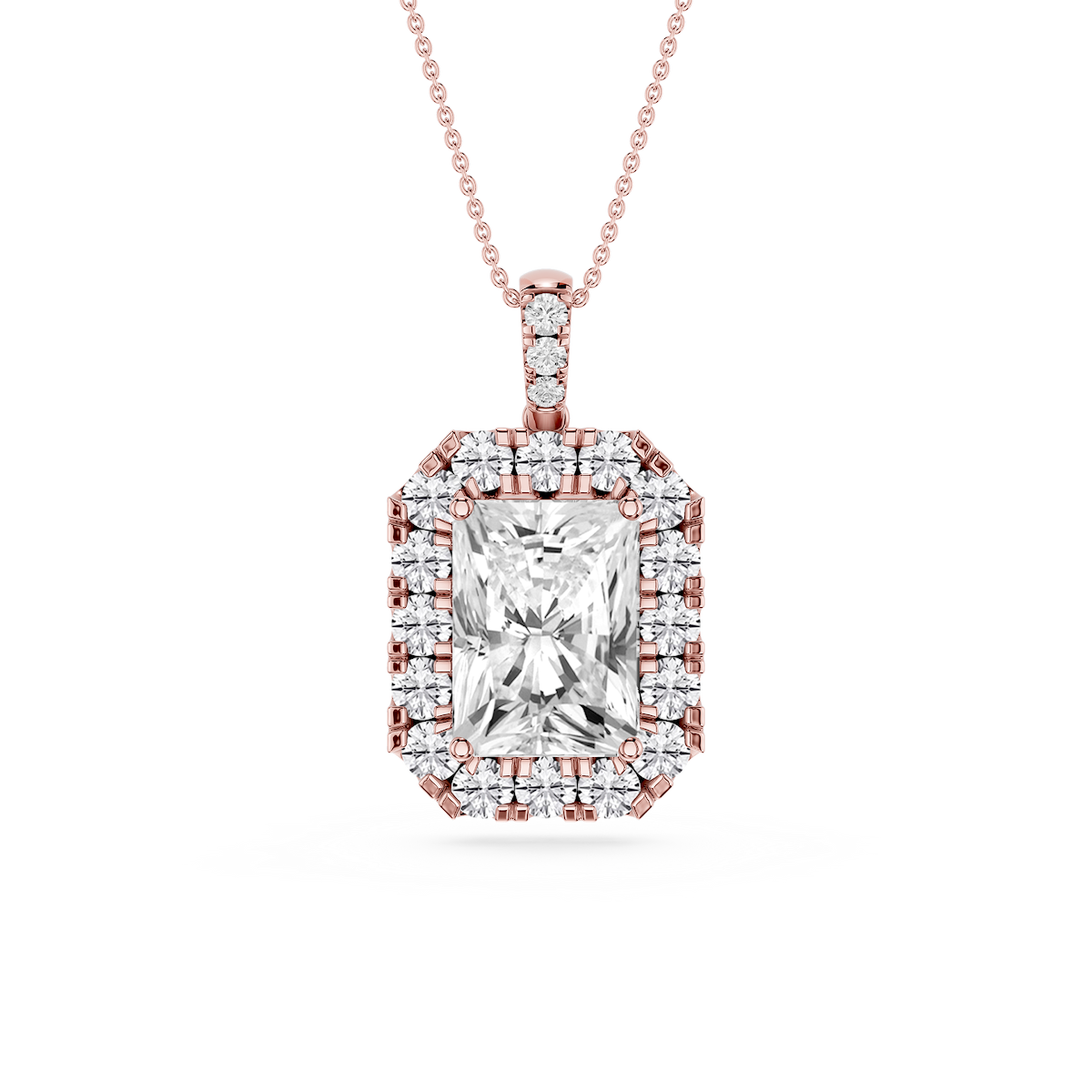 Radiant Lab Grown Diamond Halo Diamond Bail Solitaire Pendant - 16 to 18 Inches