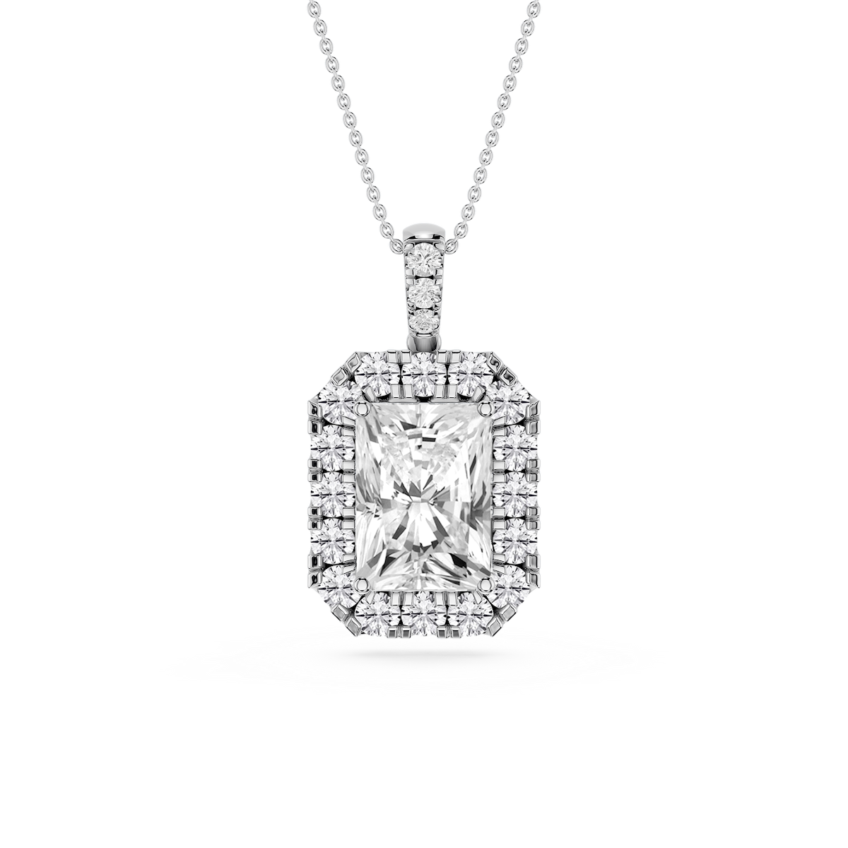 Radiant Lab Grown Diamond Halo Diamond Bail Solitaire Pendant - 16 to 18 Inches