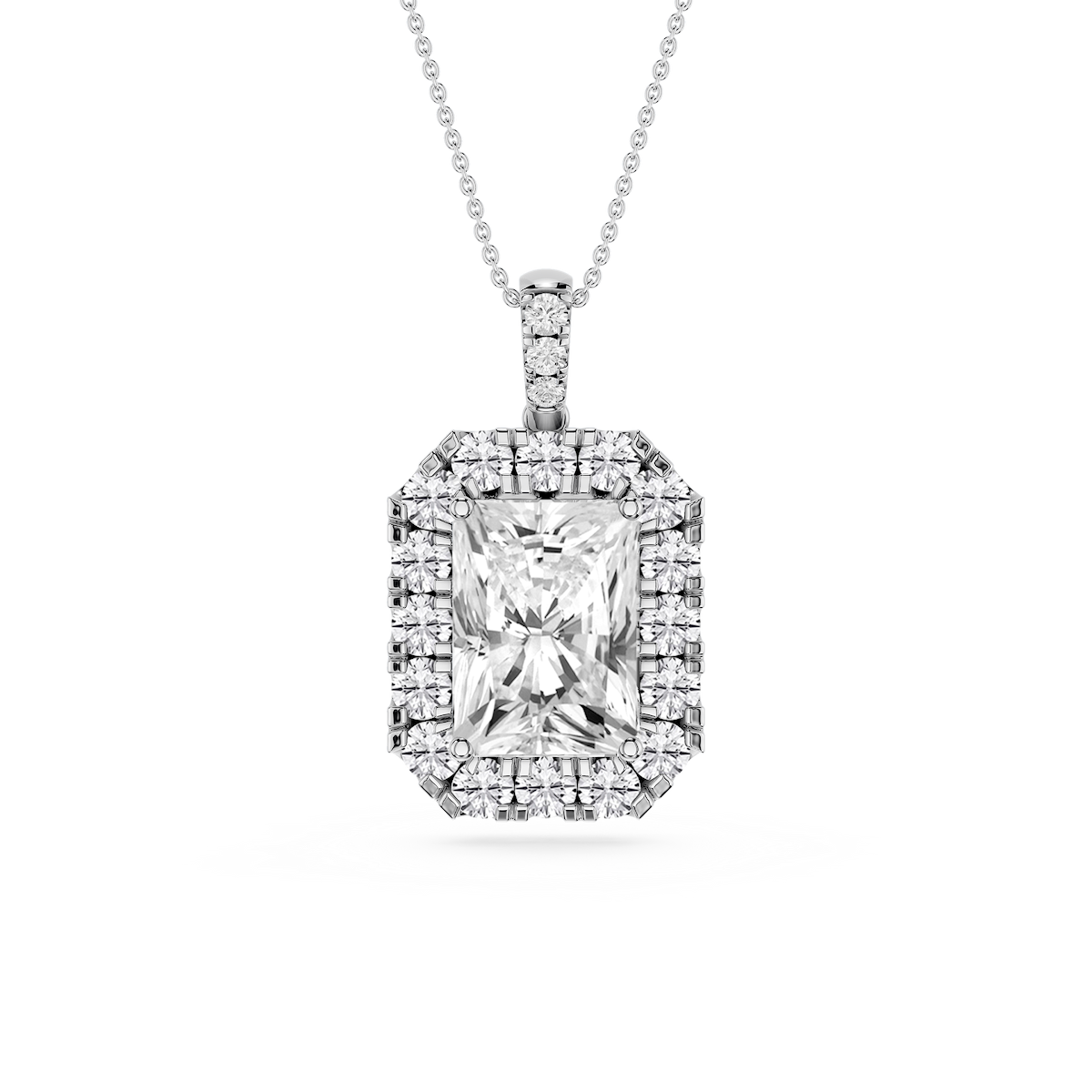 Radiant Lab Grown Diamond Halo Diamond Bail Solitaire Pendant - 16 to 18 Inches